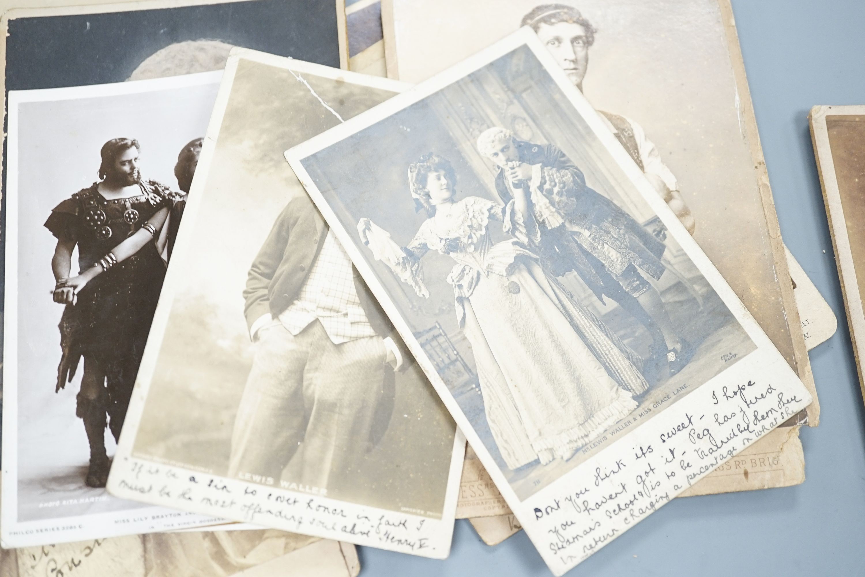 A collection of Victorian and later monochrome theatrical portrait photographs including signed examples of Irene and Violet Vanbrugh and Sir Francis Robert Benson.